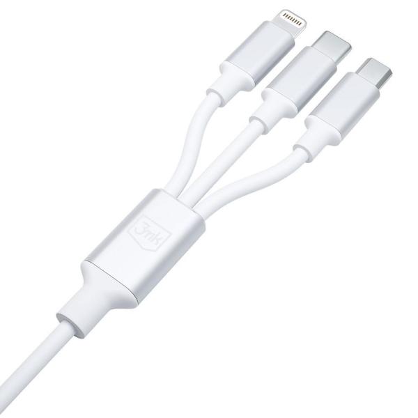 3mk nabíjecí kabel - Hyper Cable 3in1 A/ C to C/ Micro/ Lightning 1.5m,  bílá4
