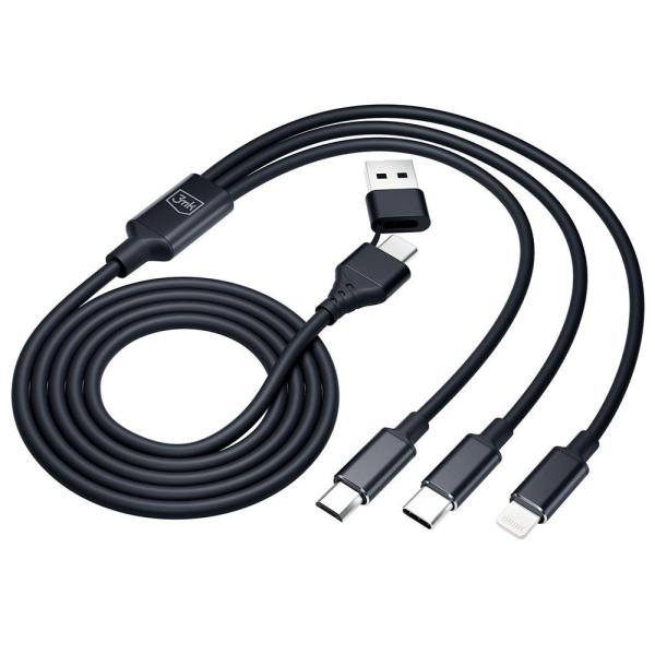 3mk nabíjecí kabel - Hyper Cable 3in1 A/C to C/Micro/Lightning 1.5m, černá4