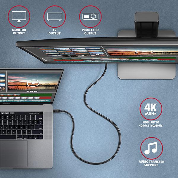 AXAGON BUCM32-CM15AB,  SPEED+ kábel USB-C <-> USB-C,  1.5 m,  USB 20Gbps,  PD 100W 5A,  4K HD,  ALU,  opletenie,  čierny6