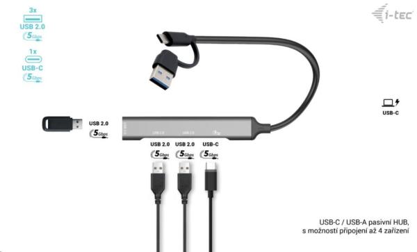 i-Tec USB-A/ USB-C Metal HUB 1x USB-C 3.1 + 3x USB 2.02