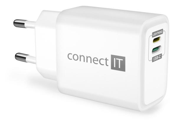 CONNECT IT Duplex nabíjecí adaptér 1xLightning,  1×USB-C,  20W,  1xLightning - USB-C kabel,  bílá3