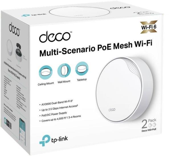 TP-Link Deco X50-PoE (3-pack) WiFi6 Mesh (AX3000, 2, 4GHz/ 5GHz, 1x2, 5GbELAN/ WAN, 1xGbELAN/ WAN, 1xPoE)4
