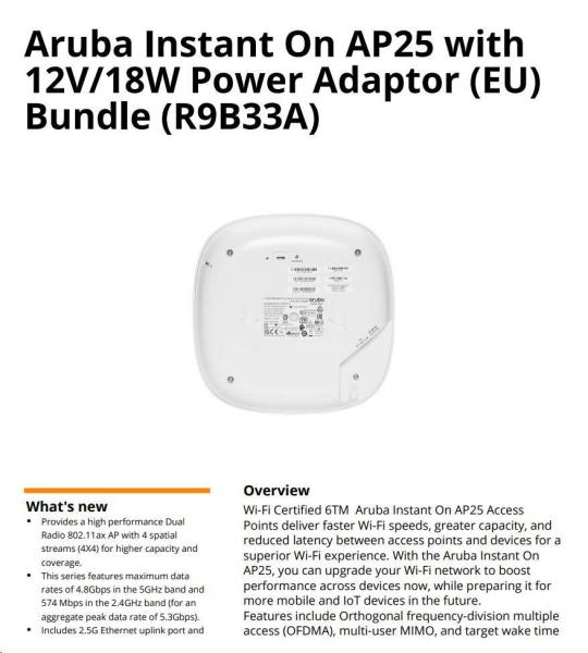 HPE Networking Instant On AP27 (RW) Dual Radio 2x2 Wi-Fi 6 Outdoor Access Point (Powered with a PoE injector)3