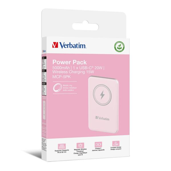 VERBATIM Powerbanka Charge &quot;n&quot; Go, Magnetická, 5000 mAh, USB-C, Růžová3