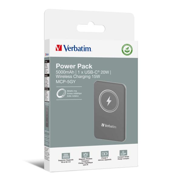 VERBATIM Powerbanka Charge &quot;n&quot; Go,  Magnetická,  5000 mAh,  USB-C,  Šedá2