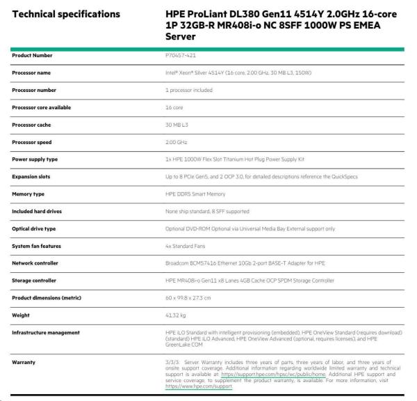 HPE PL DL380g11 4514Y (2.0/16C/30M) 32G MR408i-o/4G 8-26SFF 1000Wti 2x10G-T5