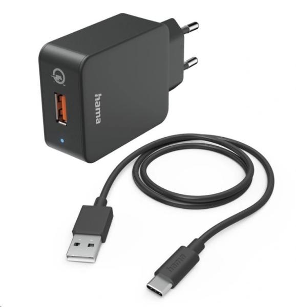 Hama set: rychlá USB nabíječka QC 3.0 19, 5 W + kabel USB A-C 1, 5 m