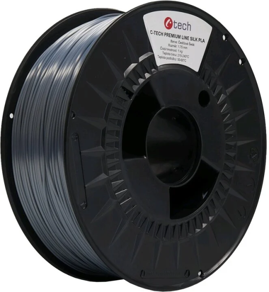 C-TECH Tisková struna (filament) PREMIUM LINE,  Silk PLA,  čedičová šedá,  RAL7012,  1, 75mm,  1kg