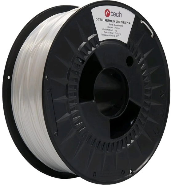 C-TECH Tisková struna (filament) PREMIUM LINE,  Silk PLA,  dopravní bílá,  RAL9003,  1, 75mm,  1kg
