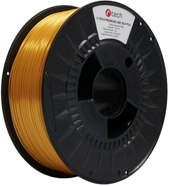 C-TECH Tisková struna (filament) PREMIUM LINE,  Silk PLA,  dopravní žlutá,  RAL1023,  1, 75mm,  1kg