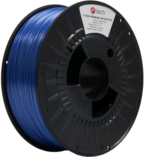 C-TECH Tisková struna (filament) PREMIUM LINE,  Silk PLA,  signální modrá,  RAL5005,  1, 75mm,  1kg