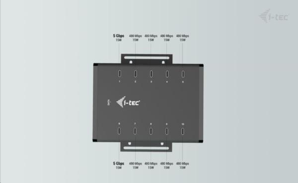 i-tec USB-C/ USB-A Metal Charging + data HUB,  15W per port,  10x USB-C6