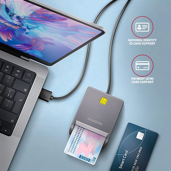 AXAGON CRE-SM3T,  USB-A FlatReader čítačka kontaktných kariet ID card (eID klient),  kábel 1.3 m1