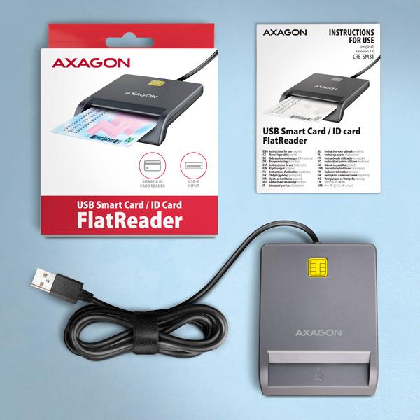 AXAGON CRE-SM3T,  USB-A FlatReader čítačka kontaktných kariet ID card (eID klient),  kábel 1.3 m4