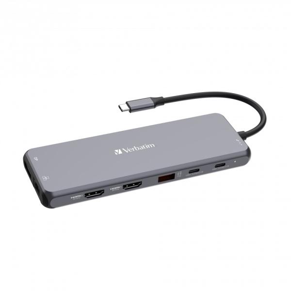 VERBATIM Hub USB-C Pro Multiport 13 Port,  6x USB-A,  2x USB-C,  2x HDMI,  DP,  RJ45,  3.5mm Jack audio,  šedá