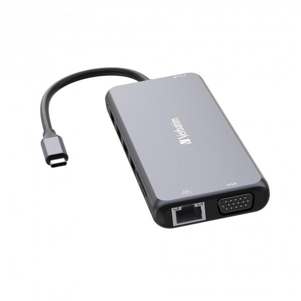 VERBATIM Hub USB-C Pro Multiport 14 Port,  5x USB-A,  2x USB-C,  2x HDMI,  1xVGA,  RJ45,  3.5mm Jack audio,  microSD/ SD,  šedá2