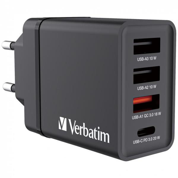 VERBATIM Univerzální adaptér CHR-30EU2,  30W,  1x USB-C,  3x USB černá2