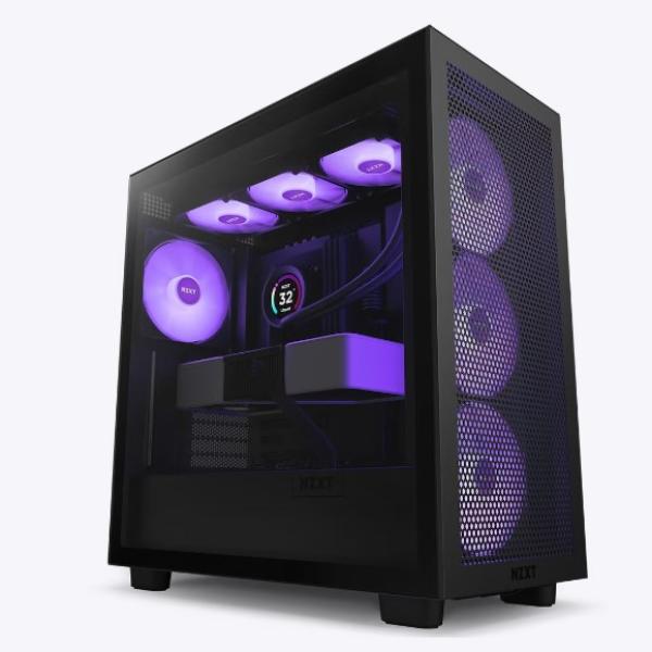 NZXT skříň H7 Flow RGB edition /  ATX /  3x 140 mm fan /  USB-C /  2x USB /  prosklená bočnice /  mesh panel /  RGB /  černá