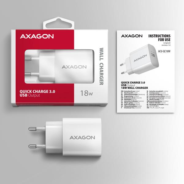 AXAGON ACU-QC18W, nabíjačka do siete 18W, 1x port USB-A, QC3.0/AFC/Apple, biela7