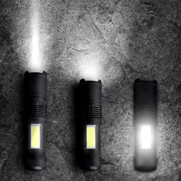 Solight LED nabíjecí kapesní svítilna se zoomem,  100lm + 70lm,  Li-Ion,  USB,  černá2