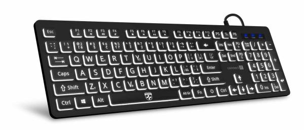 CONNECT IT Klávesnice FOR HEALTH LargeFont ergonomická klávesnice s velkým fontem, drátová, membránová, CZ + SK, černá