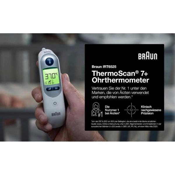 Braun ThermoScan 7 plus IRT6525WE bezkontaktní teploměr,  ušní,  displej,  noční režim,  paměť pro 9 měření3