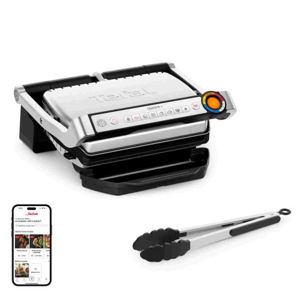 Tefal OptiGrill+ GC718D10 inteligentní gril,  6 programů,  ukazatel propečení,  měření tloušťky,  odkapávací nádoba1