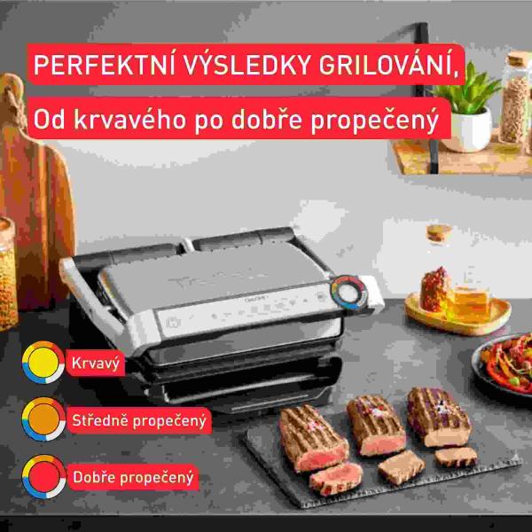 Tefal OptiGrill+ GC718D10 inteligentní gril,  6 programů,  ukazatel propečení,  měření tloušťky,  odkapávací nádoba6