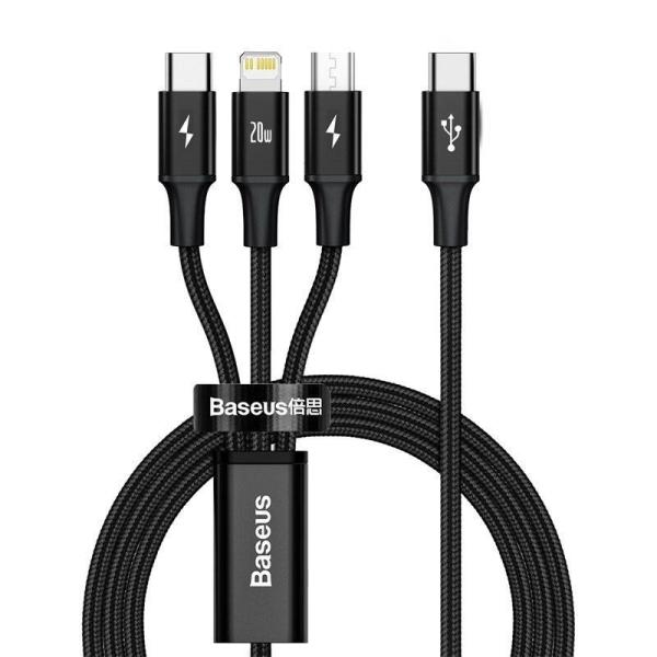 BAZAR - Baseus Rapid Series nabíjecí  datový kabel 3v1 Type-C (Micro USB + Lightning  PD 20W + USB-C) 1.5m černá - NK