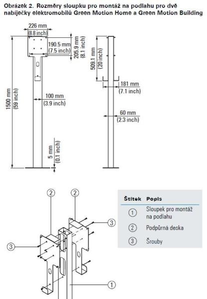 Eaton Stojan pro montáž nabíjecí stanice na podlahu, pro 2 nabíjecí stanice GMB nebo GMH2