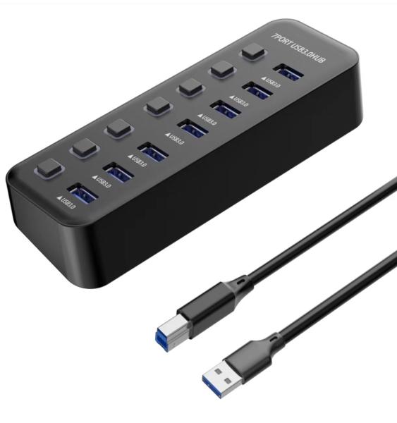 PREMIUMCORD Hub USB 3.2,  7-portový s vypínači portů,  5G SuperSpeed,  Černá