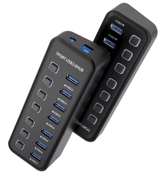 PREMIUMCORD Hub USB 3.2,  7-portový s vypínači portů,  5G SuperSpeed,  Černá1