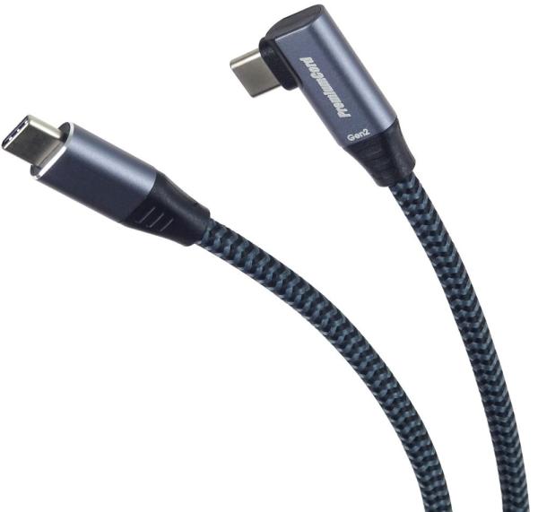 PremiumCord USB-C zahnutý kabel ( USB 3.2 GEN 2x2, 5A, 100W, 20Gbit s ) bavlněný oplet, 3m