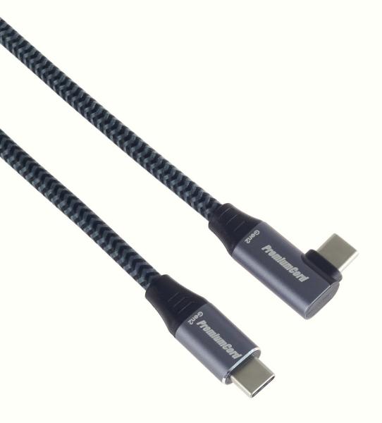 PREMIUMCORD USB-C zahnutý kabel (USB 3.2 Gen2x2, 5A, 100W, 20Gbit/s) 3m, Šedá1