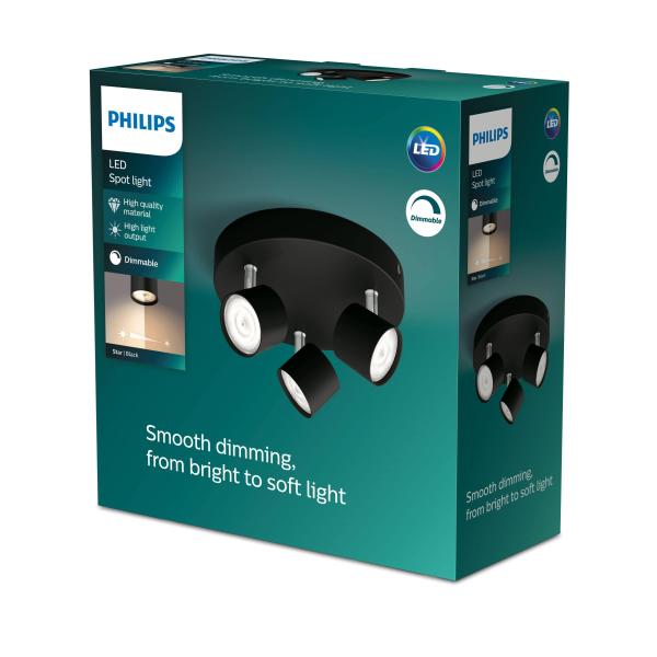 PHILIPS bodové světlo STAR plate spiral black 3x4.5W SELV Dim - černá1