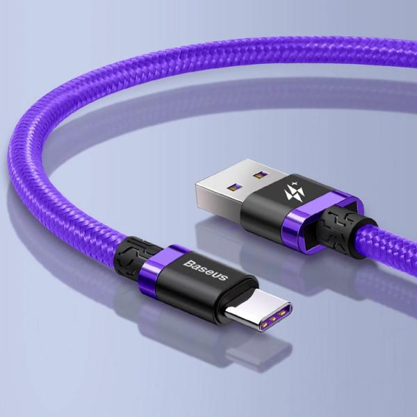 BAZAR - Baseus nabíjecí  datový kabel HW Flash Charge USB-C 40W 2m, fialová - Po opravě (Náhradní krabice)