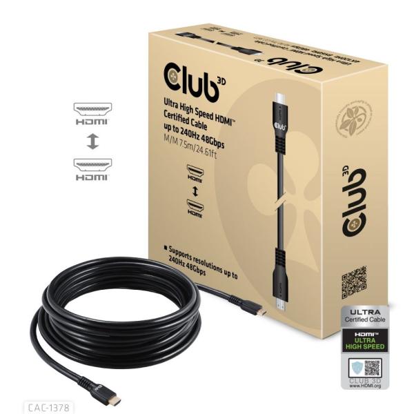 Club3D Kabel HDMI, Ultra Rychlý HDMI™ Certifikovaný Cable, 4K120Hz 8K60Hz, 7.5m