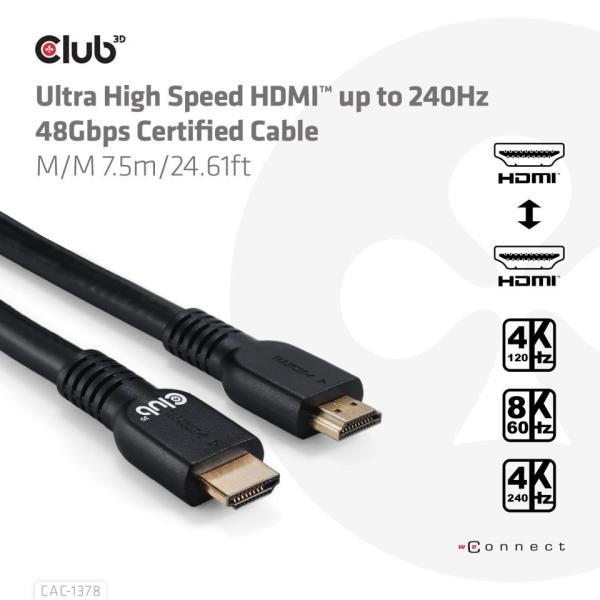 Club3D Kabel HDMI, Ultra Rychlý HDMI™ Certifikovaný Cable, 4K120Hz 8K60Hz, 7.5m3