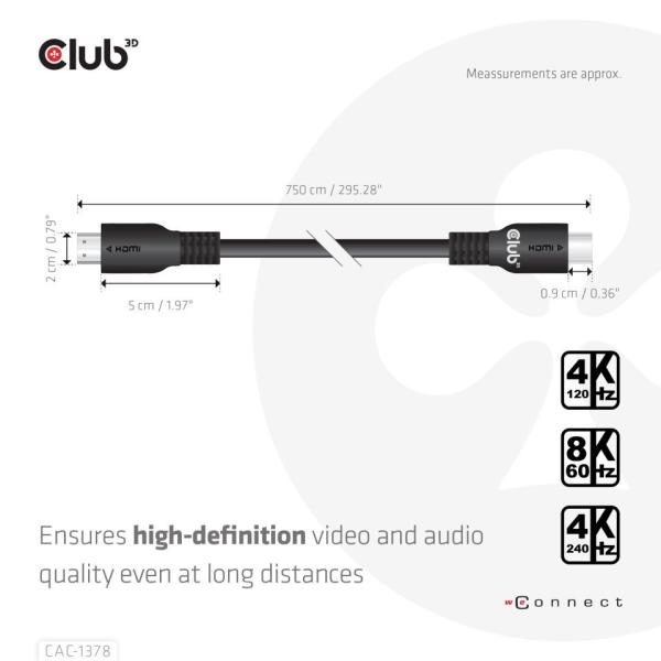 Club3D Kabel HDMI, Ultra Rychlý HDMI™ Certifikovaný Cable, 4K120Hz 8K60Hz, 7.5m4