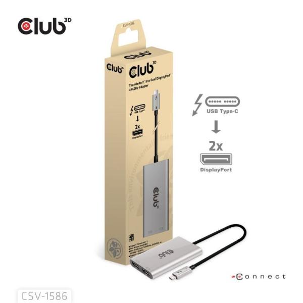 Club3D Video hub Thunderbolt 3 na 2x DP, Dual 4K60Hz nebo Single 8K60Hz 4K120Hz