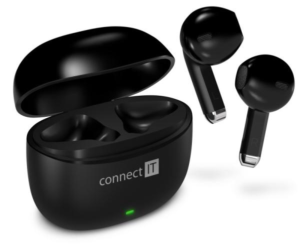 CONNECT IT Sluchátka True Wireless SonicBass, špunty do uší s mikrofonem, Bluetooth, černá