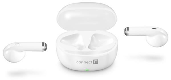 CONNECT IT Sluchátka True Wireless SonicBass, špunty do uší s mikrofonem, Bluetooth, bílá1