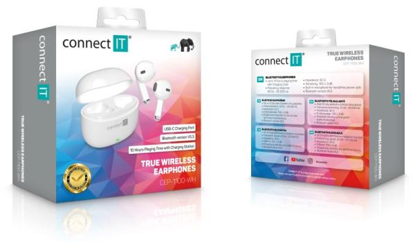 CONNECT IT Sluchátka True Wireless SonicBass, špunty do uší s mikrofonem, Bluetooth, bílá4