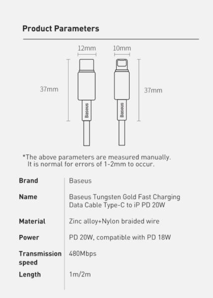 BAZAR - Baseus Tungsten Gold rychlonabíjecí datový kabel USB-C na Lightning PD 20W 1m černá - Po opravě Náhradní krabice10