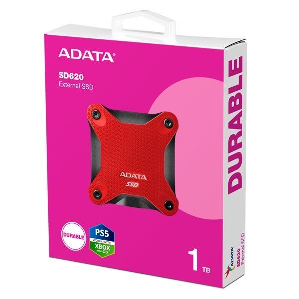 ADATA Externí SSD 1TB SD620, USB Micro-B, USB 3.2 Gen 2, R:520/W:460MB/s, červená5