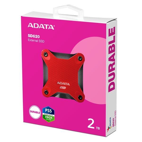 ADATA Externí SSD 2TB SD620,  USB Micro-B,  USB 3.2 Gen 2,  R:520/ W:460MB/ s,  červená5