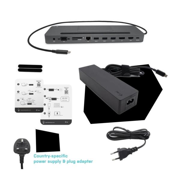 i-tec USB-C Metal Ergonomic 4K 3x Display Docking Station with Power Delivery 85W + i-tec Universal Charger 100W (bundle7