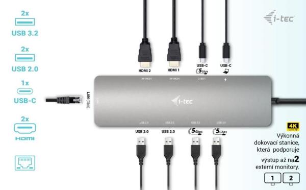 i-tec USB-C Metal Nano 2x HDMI Docking Station,  PD 100W + Charger 100W (bundle)9