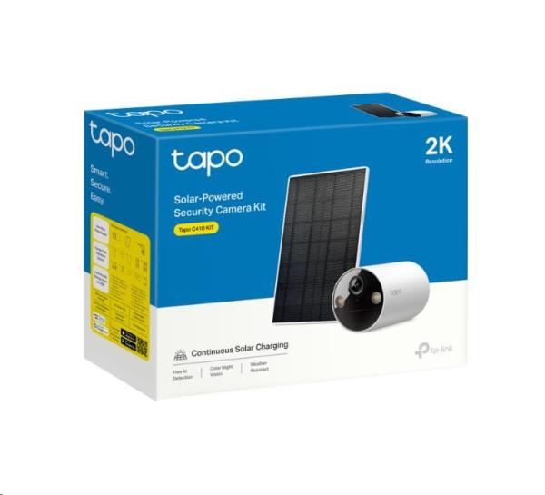 TP-Link Tapo C410 KIT venkovní kamera,  solární panel (3MP,  2K QHD,  1296p,  IR 9m,  WiFi,  micro SD card,  IP65)3