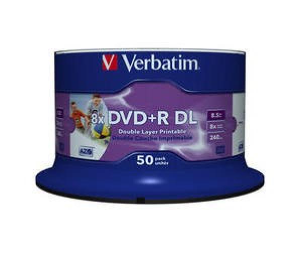 VERBATIM DVD+R(50-pack)DoubleLayer/ Spindle/ 8X/ 8.5 GB/ tlačiteľné/ bez identifikátora0